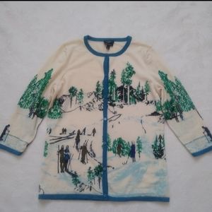 Italian wool scenic wearable art knit cardigan